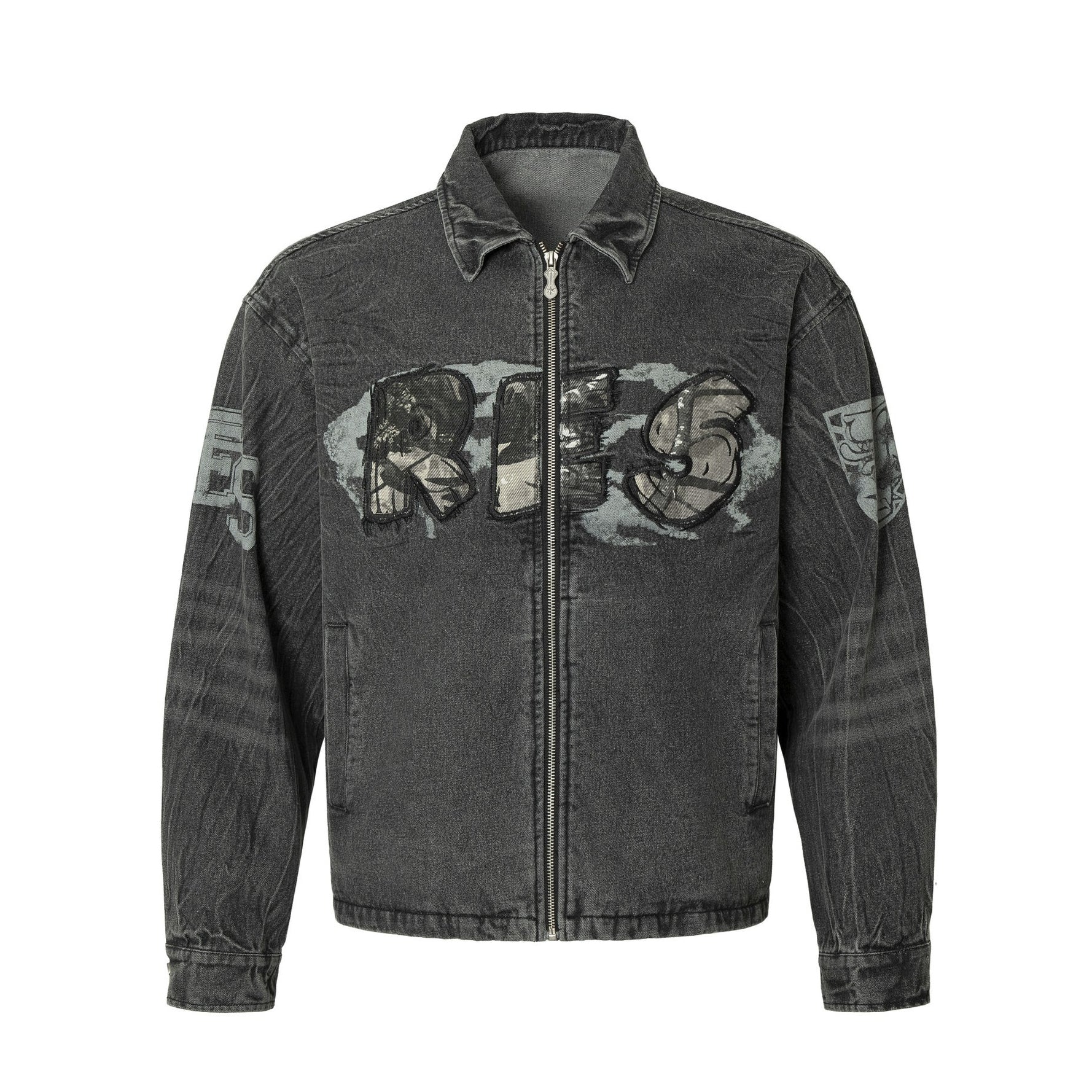 Dark Gray Obsidian Crest Art Denim Jacket