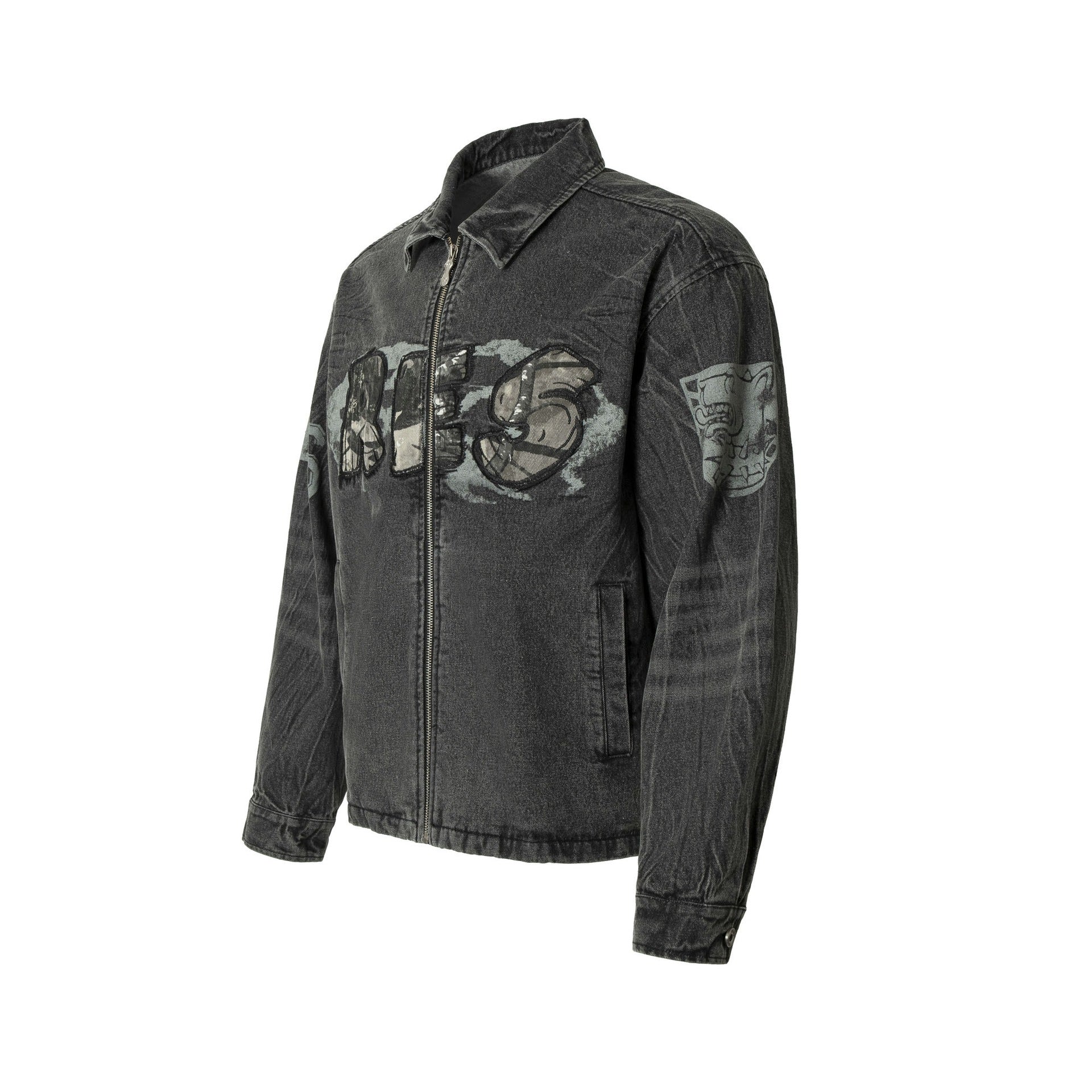 Dark Gray Obsidian Crest Art Denim Jacket