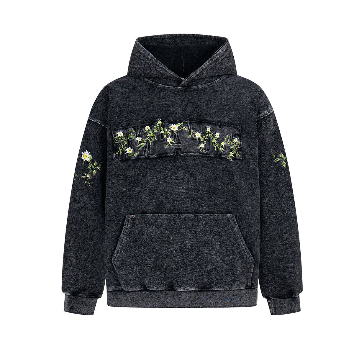 Black Midnight Bloom Embroidered Hoodie