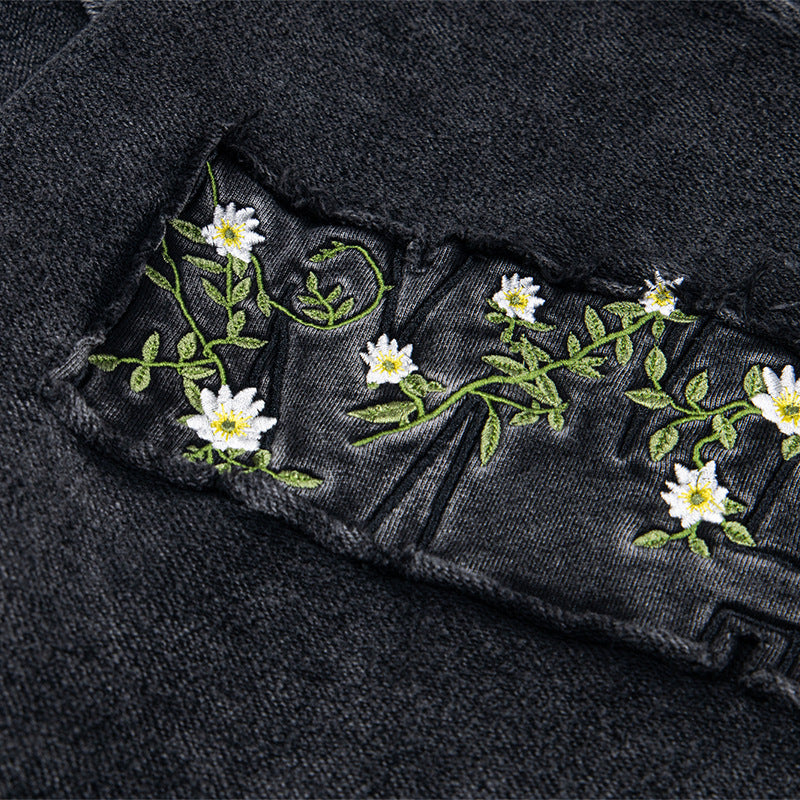 Black Midnight Bloom Embroidered Hoodie