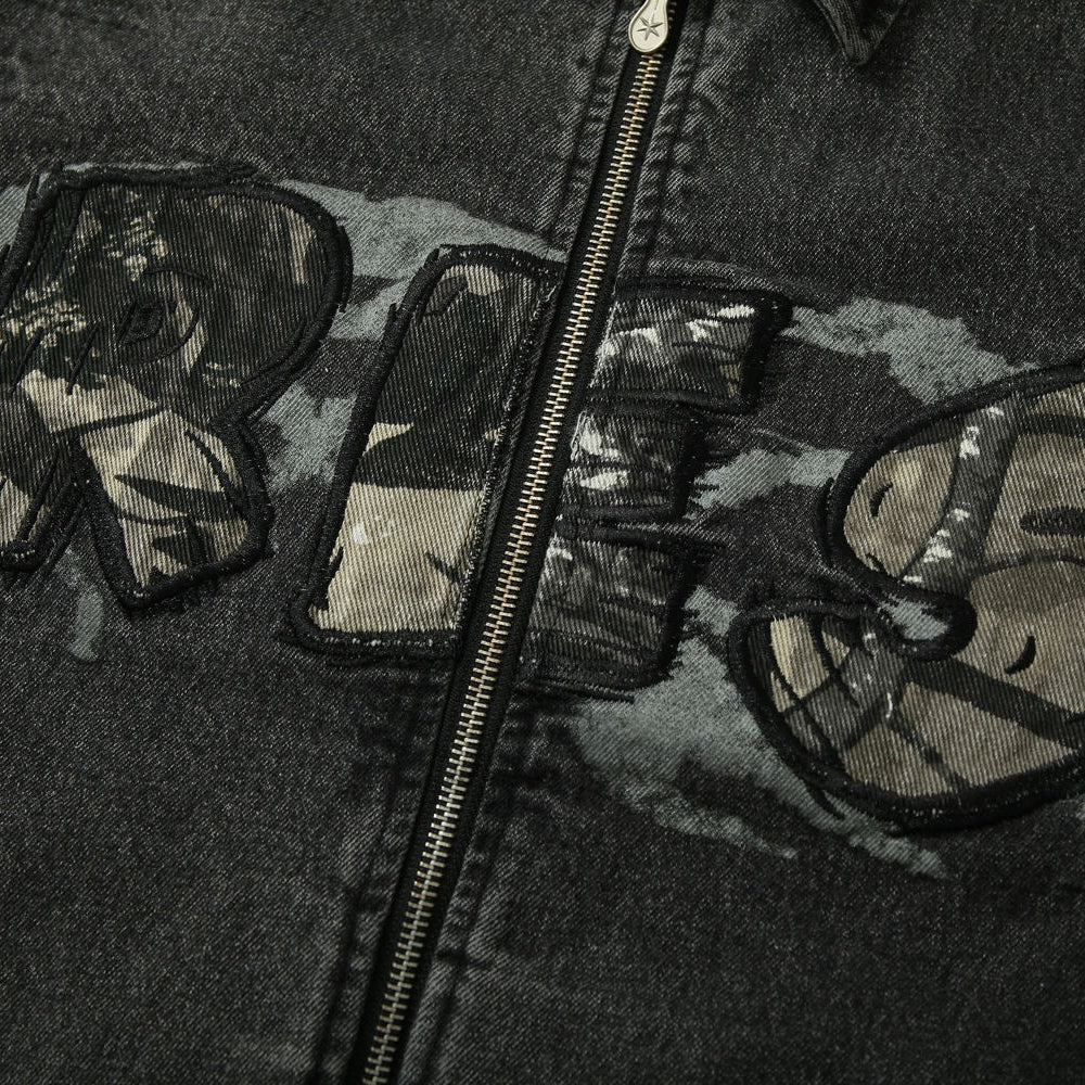 Dark Gray Obsidian Crest Art Denim Jacket