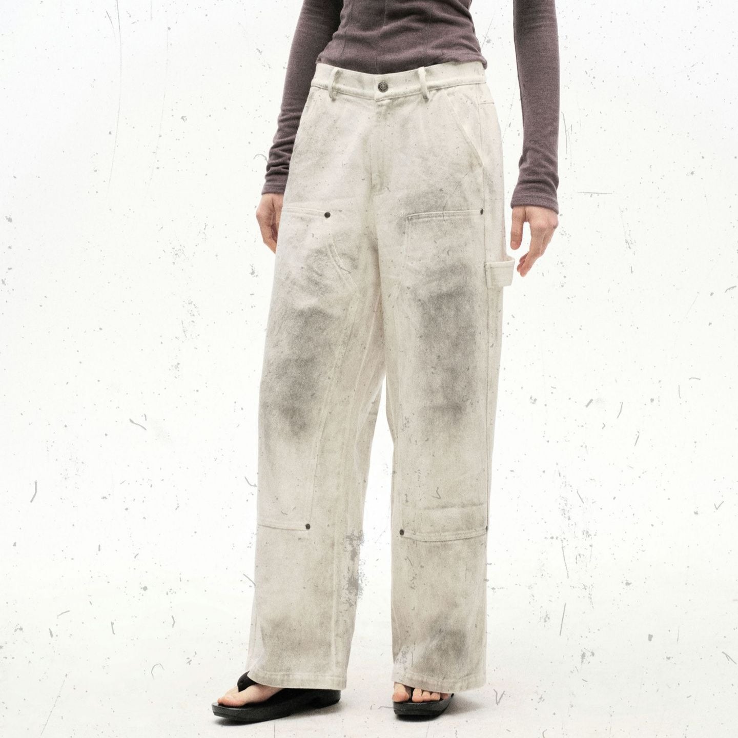 White Monochrome Veil Utility Jeans